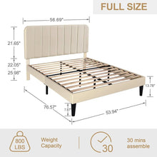 Load image into Gallery viewer, Full size Beige Upholstered Platform Bed Frame with Headboard