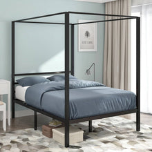 Load image into Gallery viewer, Full size Modern Four Poster Metal Canopy Bed in Black Finish