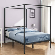 Load image into Gallery viewer, Full size Modern Four Poster Metal Canopy Bed in Black Finish