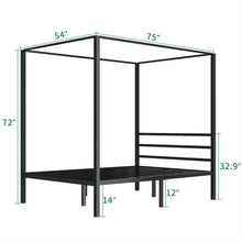 Load image into Gallery viewer, Full size Modern Four Poster Metal Canopy Bed in Black Finish