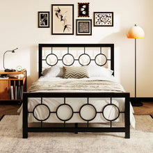 Load image into Gallery viewer, Full Black Metal Platform Bed Frame with Circle Medallion Headboard Footboard