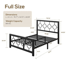 Load image into Gallery viewer, Full Black Metal Platform Bed Frame with Circle Medallion Headboard Footboard