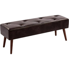 Load image into Gallery viewer, Mid-Century Bed Bench with Dark Brown Leather Upholstered Seat Solid Wood Legs
