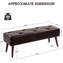 Load image into Gallery viewer, Mid-Century Bed Bench with Dark Brown Leather Upholstered Seat Solid Wood Legs