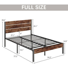 Load image into Gallery viewer, Full size Modern Farmhouse Metal Platform Bed Frame with Brown Wood Headboard