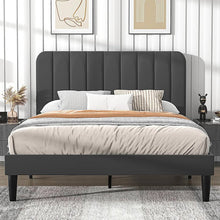 Load image into Gallery viewer, Full size Dark Grey Upholstered Platform Bed Frame with Headboard