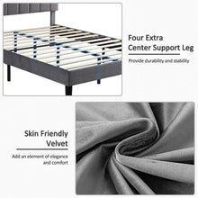 Load image into Gallery viewer, Full size Dark Grey Upholstered Platform Bed Frame with Headboard