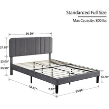 Load image into Gallery viewer, Full size Dark Grey Upholstered Platform Bed Frame with Headboard