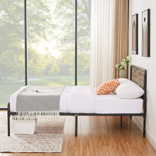 Load image into Gallery viewer, Full size Grey Wood Metal Platform Bed Frame with Rounded Headboard Footboard