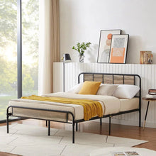 Load image into Gallery viewer, Full size Grey Wood Metal Platform Bed Frame with Rounded Headboard Footboard