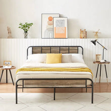 Load image into Gallery viewer, Full size Grey Wood Metal Platform Bed Frame with Rounded Headboard Footboard