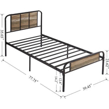 Load image into Gallery viewer, Full size Grey Wood Metal Platform Bed Frame with Rounded Headboard Footboard