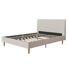 Load image into Gallery viewer, Full size Off-White Ivory Cream Upholstered Platform Bed Frame with Headboard