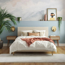 Load image into Gallery viewer, Full size Off-White Ivory Cream Upholstered Platform Bed Frame with Headboard