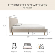 Load image into Gallery viewer, Full size Off-White Ivory Cream Upholstered Platform Bed Frame with Headboard