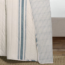 Load image into Gallery viewer, Full/Queen Blue Off-White Stripe 3 Piece Reversible Cotton Quilt Set