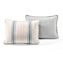 Load image into Gallery viewer, Full/Queen Blue Off-White Stripe 3 Piece Reversible Cotton Quilt Set
