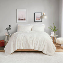 Load image into Gallery viewer, Full/Queen size Reversible Soft Sherpa Faux Fur 3-Piece Comforter Set in Ivory