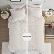 Load image into Gallery viewer, Full/Queen size Reversible Soft Sherpa Faux Fur 3-Piece Comforter Set in Ivory