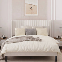 Load image into Gallery viewer, Full size White Velvet Upholstered Platform Bed Frame with Wingback Headboard