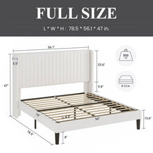 Load image into Gallery viewer, Full size White Velvet Upholstered Platform Bed Frame with Wingback Headboard