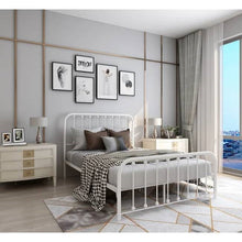 Load image into Gallery viewer, Full size Classic White Metal Bed Frame with Slatted Headboard and Footboard