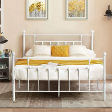 Load image into Gallery viewer, Full Vintage Style White Metal Platform Bed Frame with Headboard Footboard