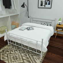 Load image into Gallery viewer, Full Vintage Style White Metal Platform Bed Frame with Headboard Footboard