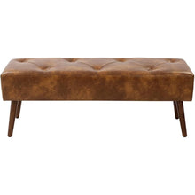 Load image into Gallery viewer, Mid-Century End of Bed Bench with Brown Leather Upholstered Seat Solid Wood Legs