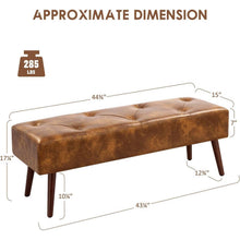Load image into Gallery viewer, Mid-Century End of Bed Bench with Brown Leather Upholstered Seat Solid Wood Legs