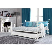 Load image into Gallery viewer, Full size White Metal Daybed with Twin Roll-out Trundle Bed