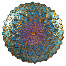 Load image into Gallery viewer, Round 18-inch Peacock Style Glass Mosaic Flower Birdbath with Metal Stand