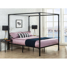 Load image into Gallery viewer, Full size Modern Black Metal Canopy Bed Frame