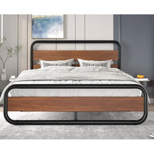 Load image into Gallery viewer, Full Heavy Duty Industrial Modern Metal Wood Platform Bed Frame with Headboard