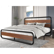Load image into Gallery viewer, Full Heavy Duty Industrial Modern Metal Wood Platform Bed Frame with Headboard