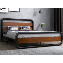 Load image into Gallery viewer, Full Heavy Duty Industrial Modern Metal Wood Platform Bed Frame with Headboard