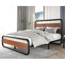 Load image into Gallery viewer, Full Heavy Duty Industrial Modern Metal Wood Platform Bed Frame with Headboard