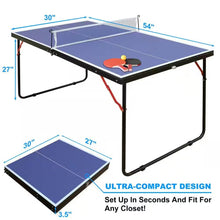 Load image into Gallery viewer, Folding 54-inch Blue Ping Pong Table Tennis Table Set with Net 2 and Paddles