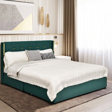 Load image into Gallery viewer, Full Size Green/Gold Linen Headboard 4 Drawer Storage Platform Bed