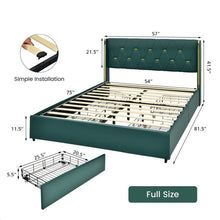 Load image into Gallery viewer, Full Size Green/Gold Linen Headboard 4 Drawer Storage Platform Bed