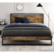 Load image into Gallery viewer, Full size Metal Wood Platform Bed Frame with Industrial Headboard