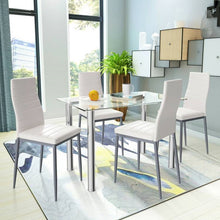 Load image into Gallery viewer, Modern 5-Piece Dining Set with Glass Top Table and 4 White PVC Leather Chairs