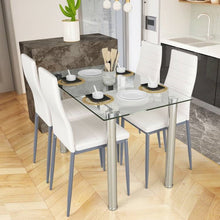 Load image into Gallery viewer, Modern 5-Piece Dining Set with Glass Top Table and 4 White PVC Leather Chairs