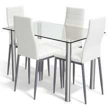 Load image into Gallery viewer, Modern 5-Piece Dining Set with Glass Top Table and 4 White PVC Leather Chairs