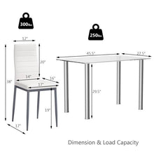 Load image into Gallery viewer, Modern 5-Piece Dining Set with Glass Top Table and 4 White PVC Leather Chairs