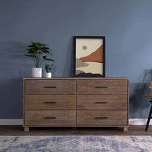 Load image into Gallery viewer, Modern Farmhouse Solid Wood 6 Drawer Double Dresser in Rustic Pine Finish
