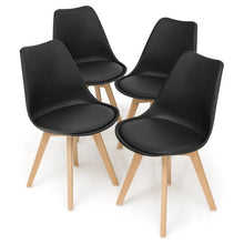 Load image into Gallery viewer, Set of 4 Modern Mid-Century Style Black PU Leather Dining Chairs with Wood Legs