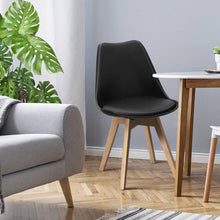 Load image into Gallery viewer, Set of 4 Modern Mid-Century Style Black PU Leather Dining Chairs with Wood Legs