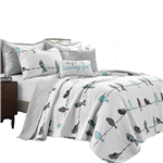 Load image into Gallery viewer, Full/Queen Blue Grey Birds On Wire Lightweight 7 PCS Quilt Set