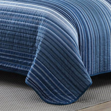Load image into Gallery viewer, Full/Queen Size Coastal Blue Stripe Reversible Cotton Quilt Set